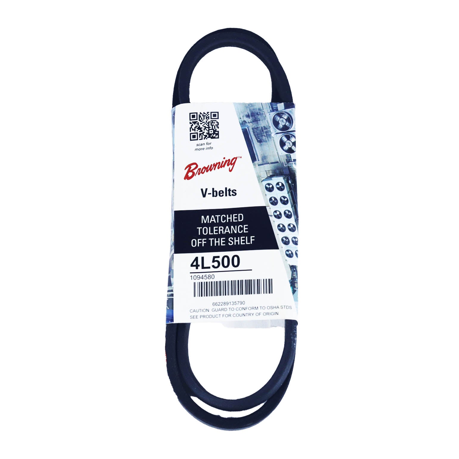 BROWNING 4L500 - Dayton 4L500 V-Belt, 50" Outside Length, 1/2" Top Width, 1 Ribs
