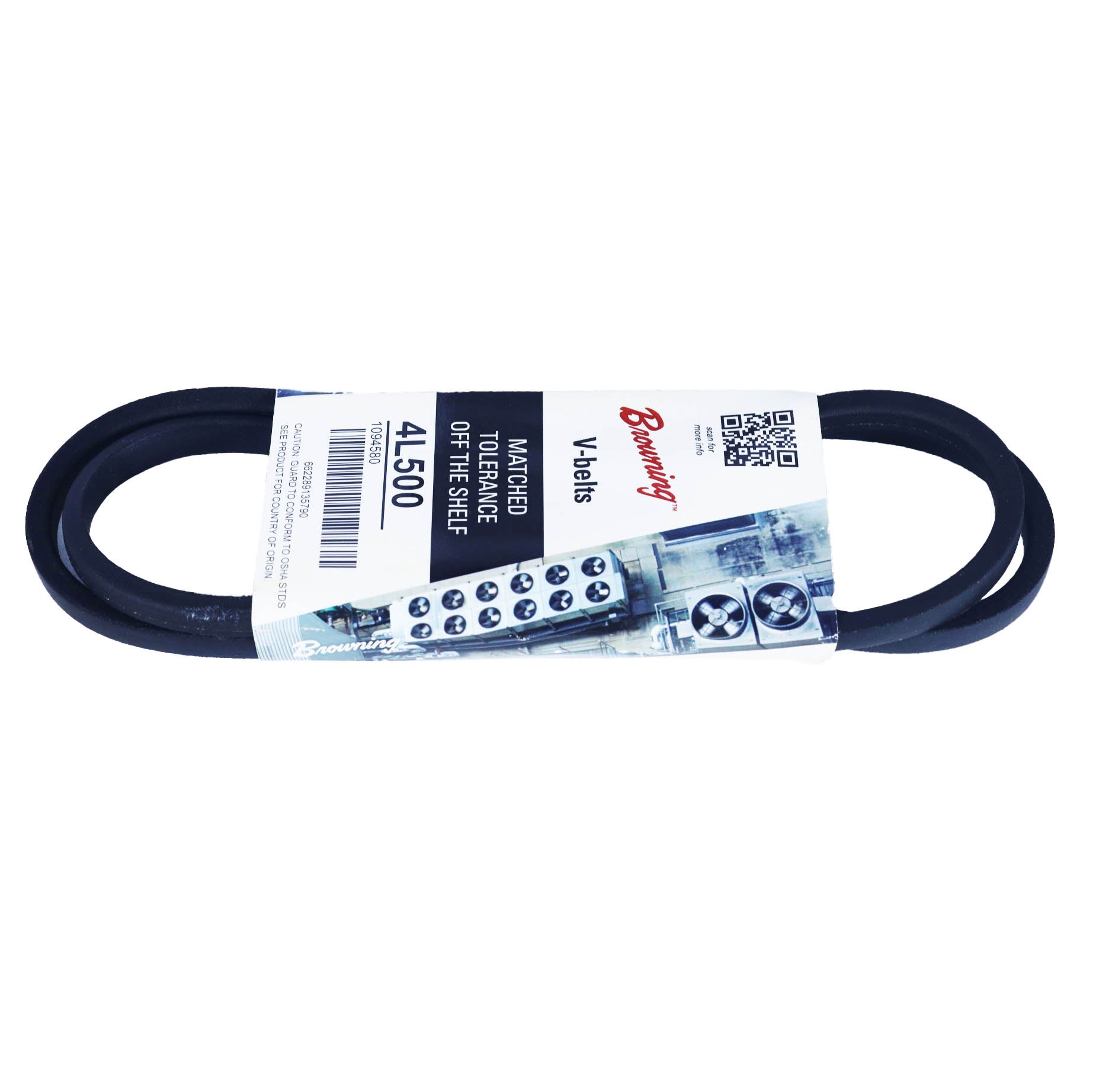 BROWNING 4L500 - Dayton 4L500 V-Belt, 50" Outside Length, 1/2" Top Width, 1 Ribs