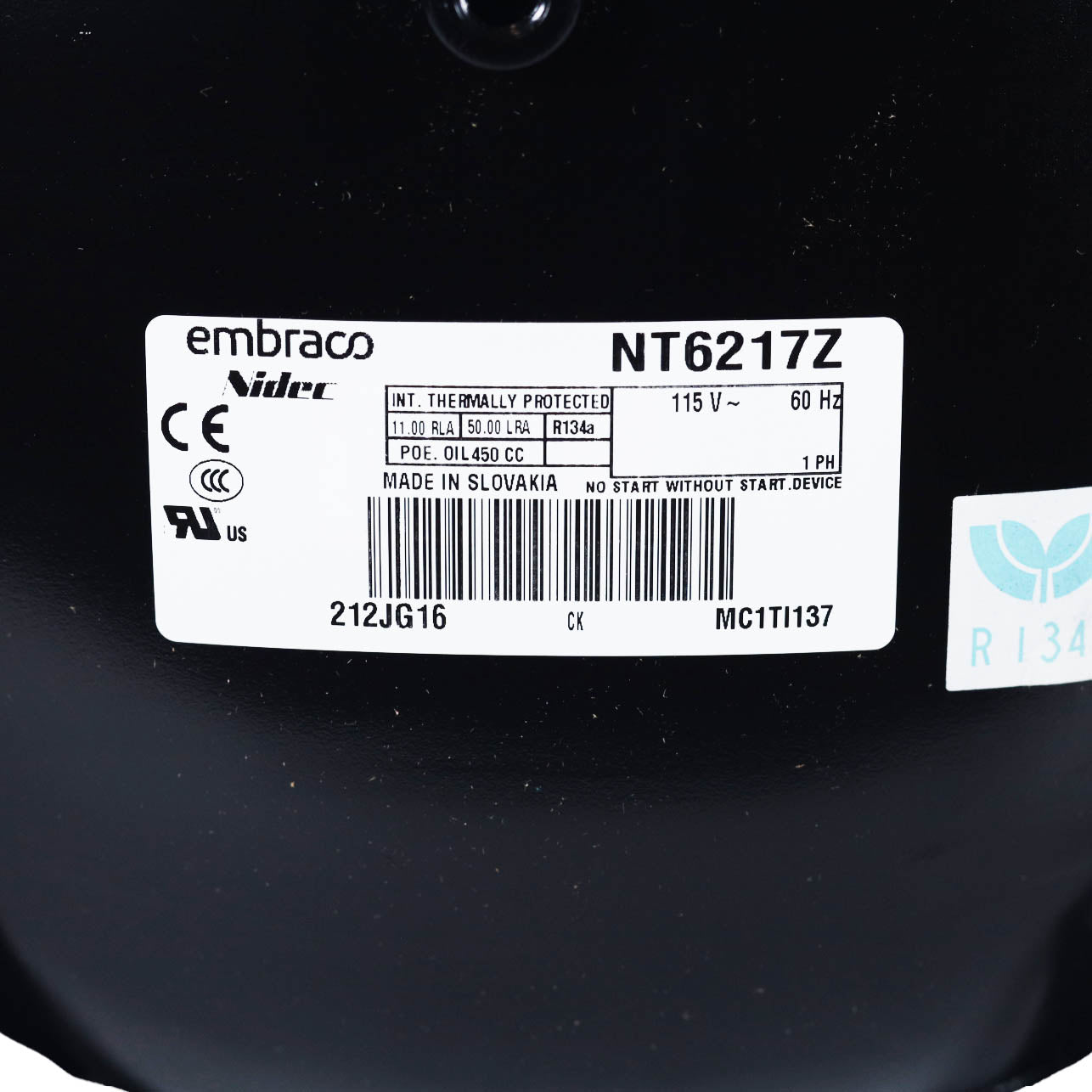 NT6217Z2 - Embraco Refrigeration Compressor, 7460 BtuH, 115V, R134a