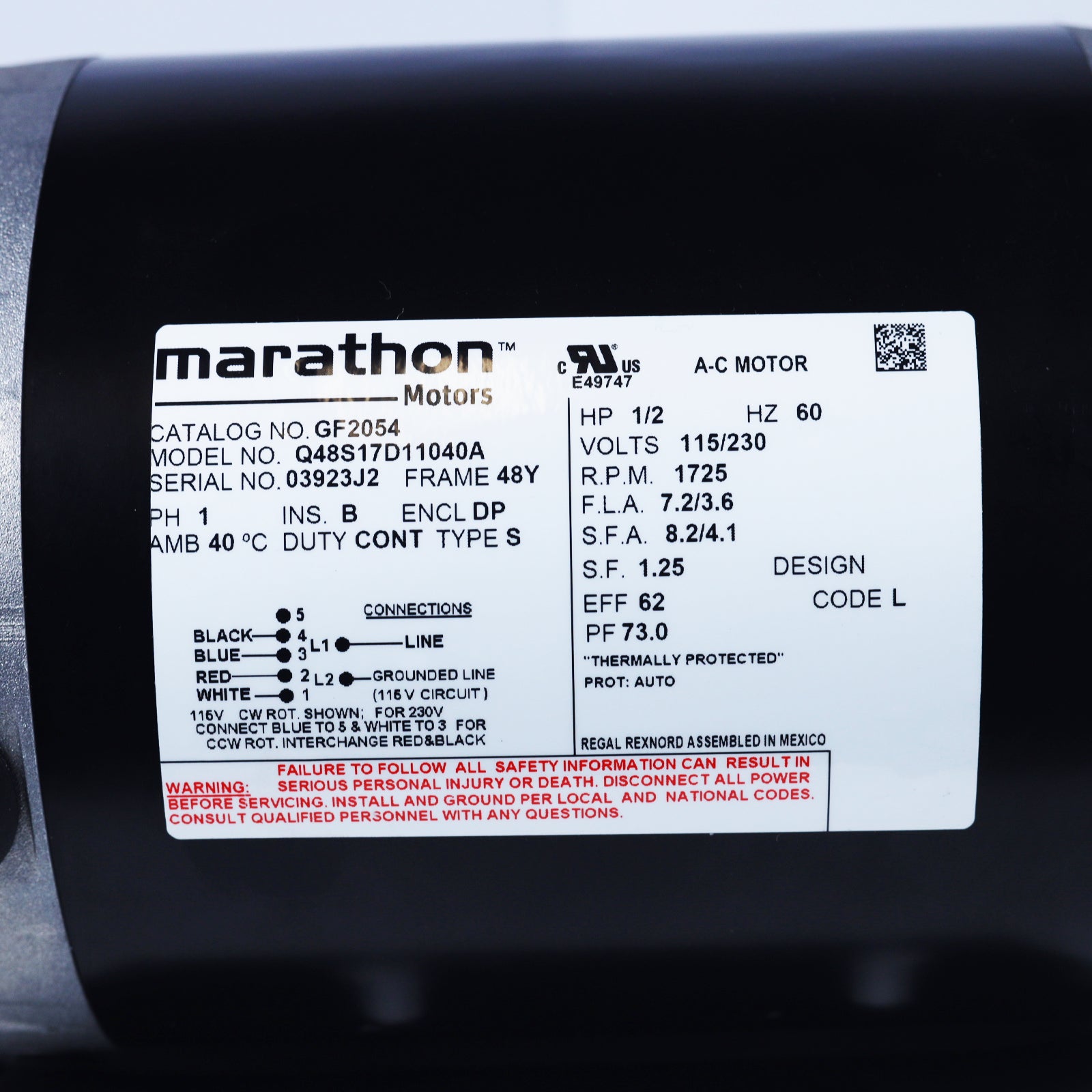 MARATHON-048S17D11040-1/2 HP MOTOR