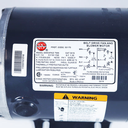 US MOTORS-3618-MOTOR Single Phase Split Phase AC Motor: ODP Enclosure