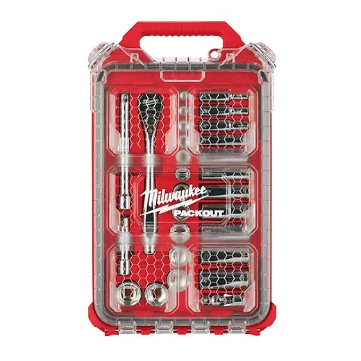 Milwaukee 48-22-9481 3/8” Drive 28pc Ratchet & Socket Set with PACKOUT™ Low-Profile Compact Organizer -