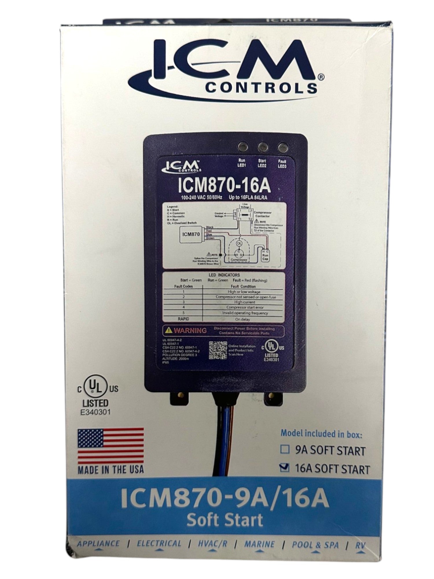 ICM870-16A Soft Start, Built-in Start Capacitor, Over/Under Voltage Monitoring, Over-Current Protection, Current 16A